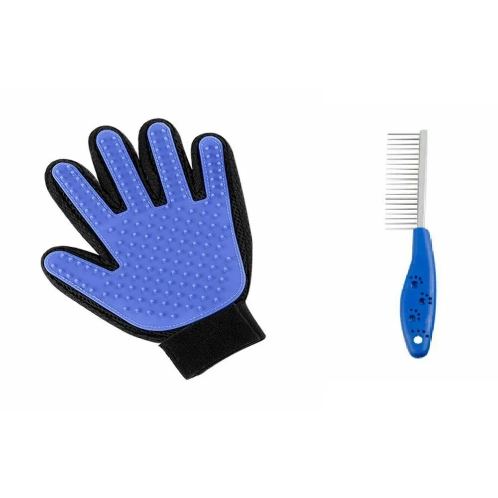 Pet Grooming Set, Shedding Glove & Wide Tooth Comb, For Shedding Fur Hair
